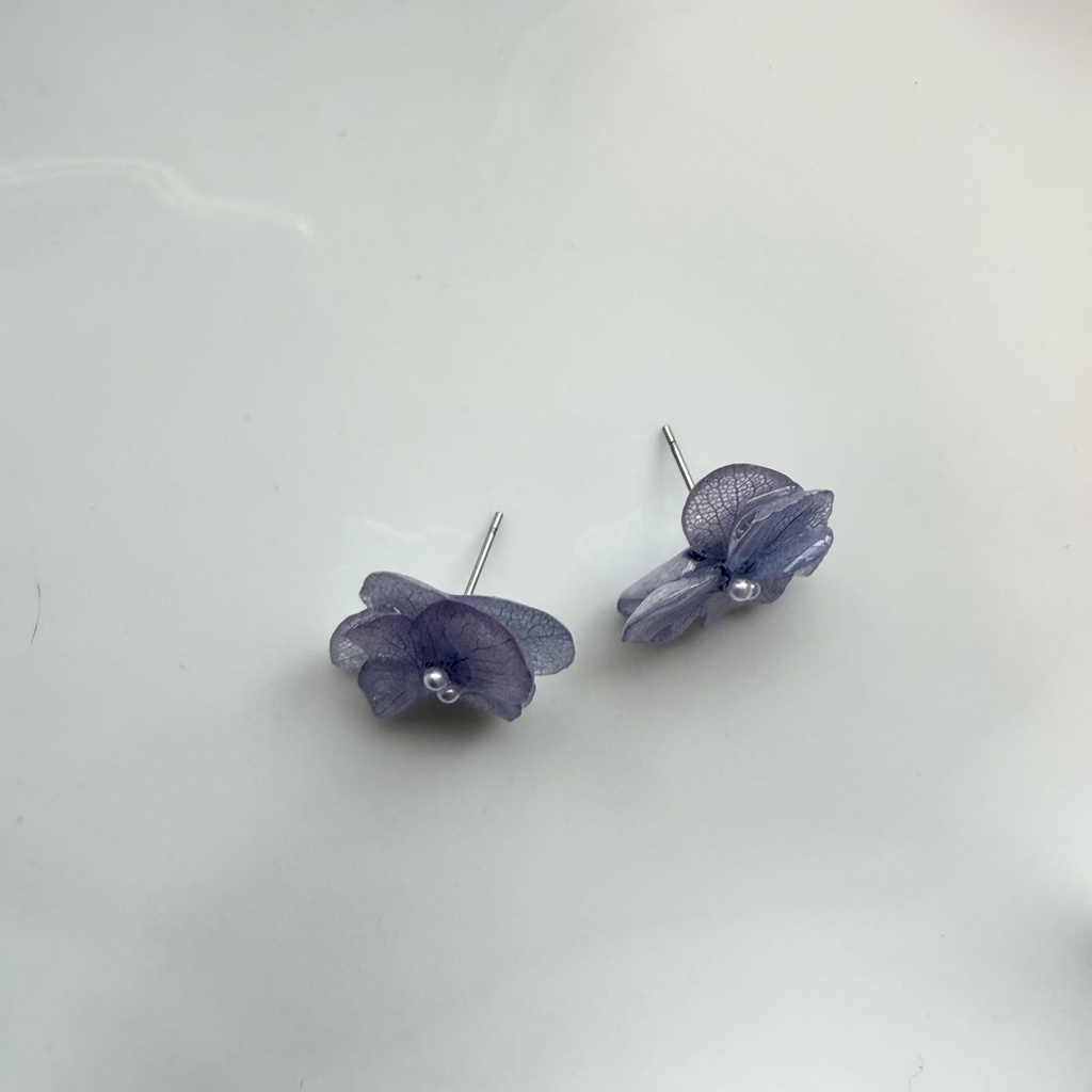 no.397 再販 紫陽花のピアス 本物のお花 アナベル 紫陽花 パープル サージカルステンレス ピアス