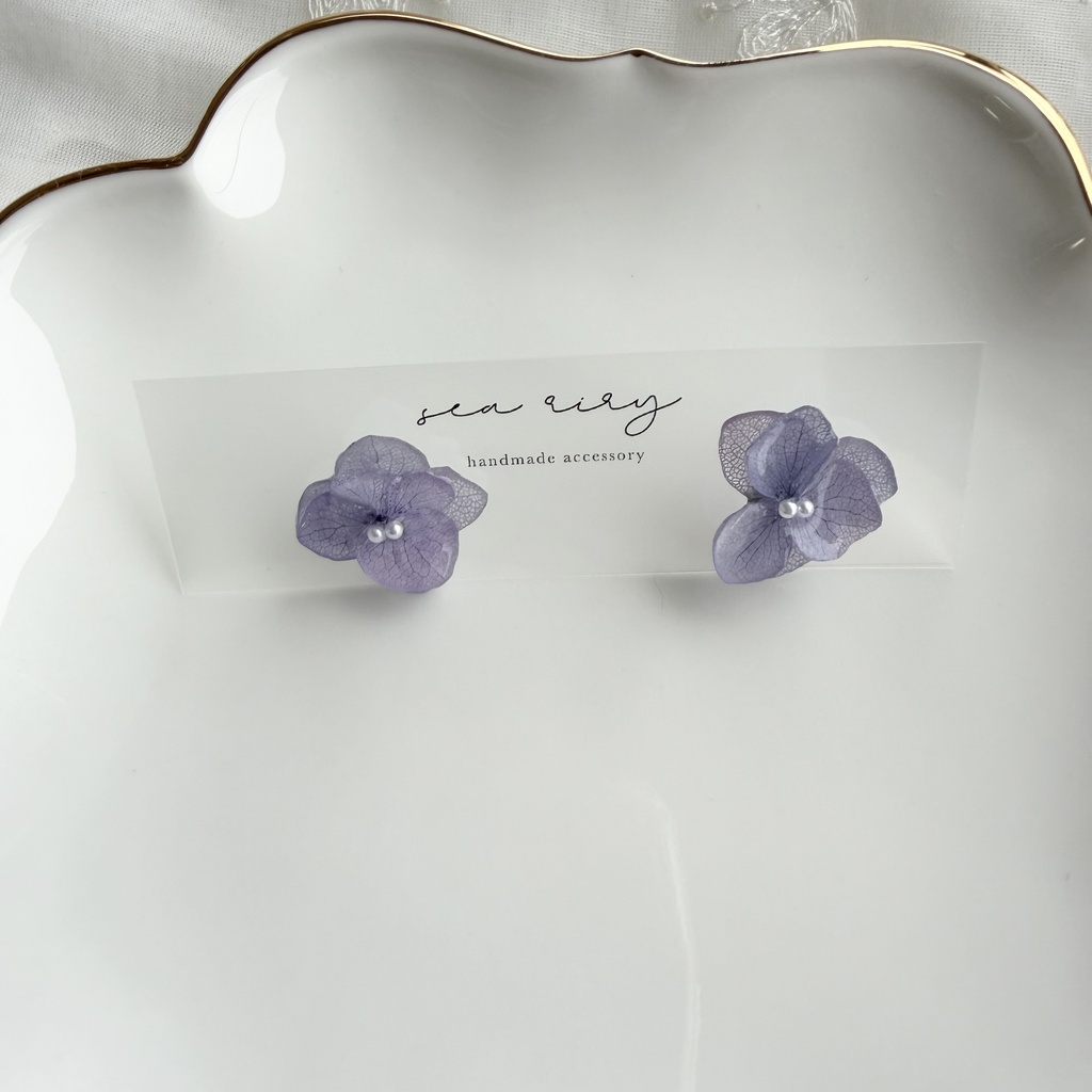 no.397 再販 紫陽花のピアス 本物のお花 アナベル 紫陽花 パープル サージカルステンレス ピアス