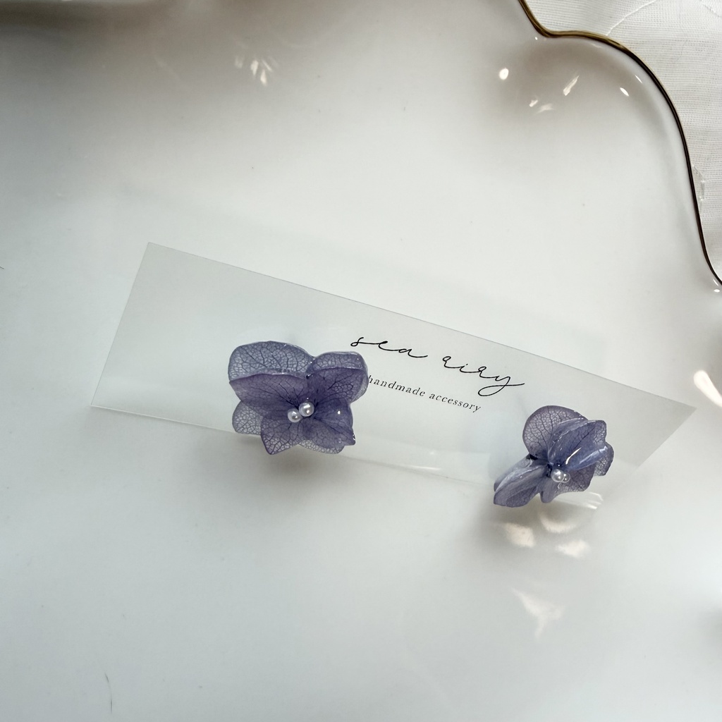 no.397 再販 紫陽花のピアス 本物のお花 アナベル 紫陽花 パープル サージカルステンレス ピアス