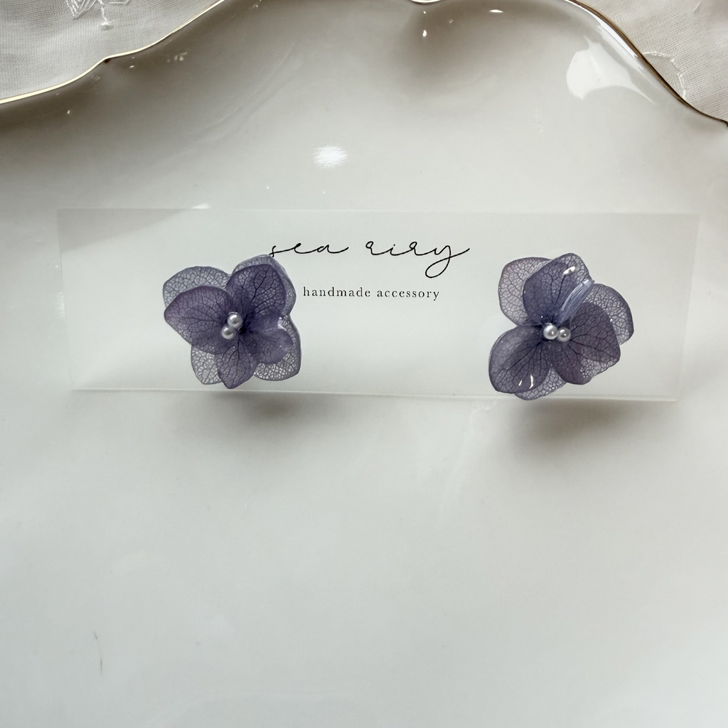 no.397 再販 紫陽花のピアス 本物のお花 アナベル 紫陽花 パープル サージカルステンレス ピアス