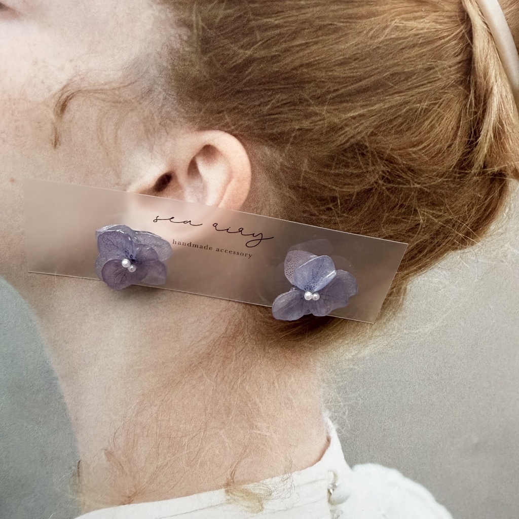 no.397 再販 紫陽花のピアス 本物のお花 アナベル 紫陽花 パープル サージカルステンレス ピアス