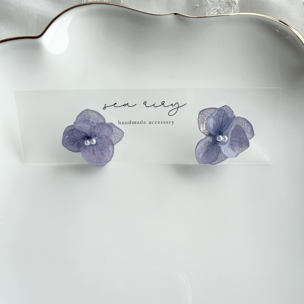 no.397  再販   紫陽花のピアス  本物のお花 アナベル  紫陽花  パープル  サージカルステンレス  ピアス