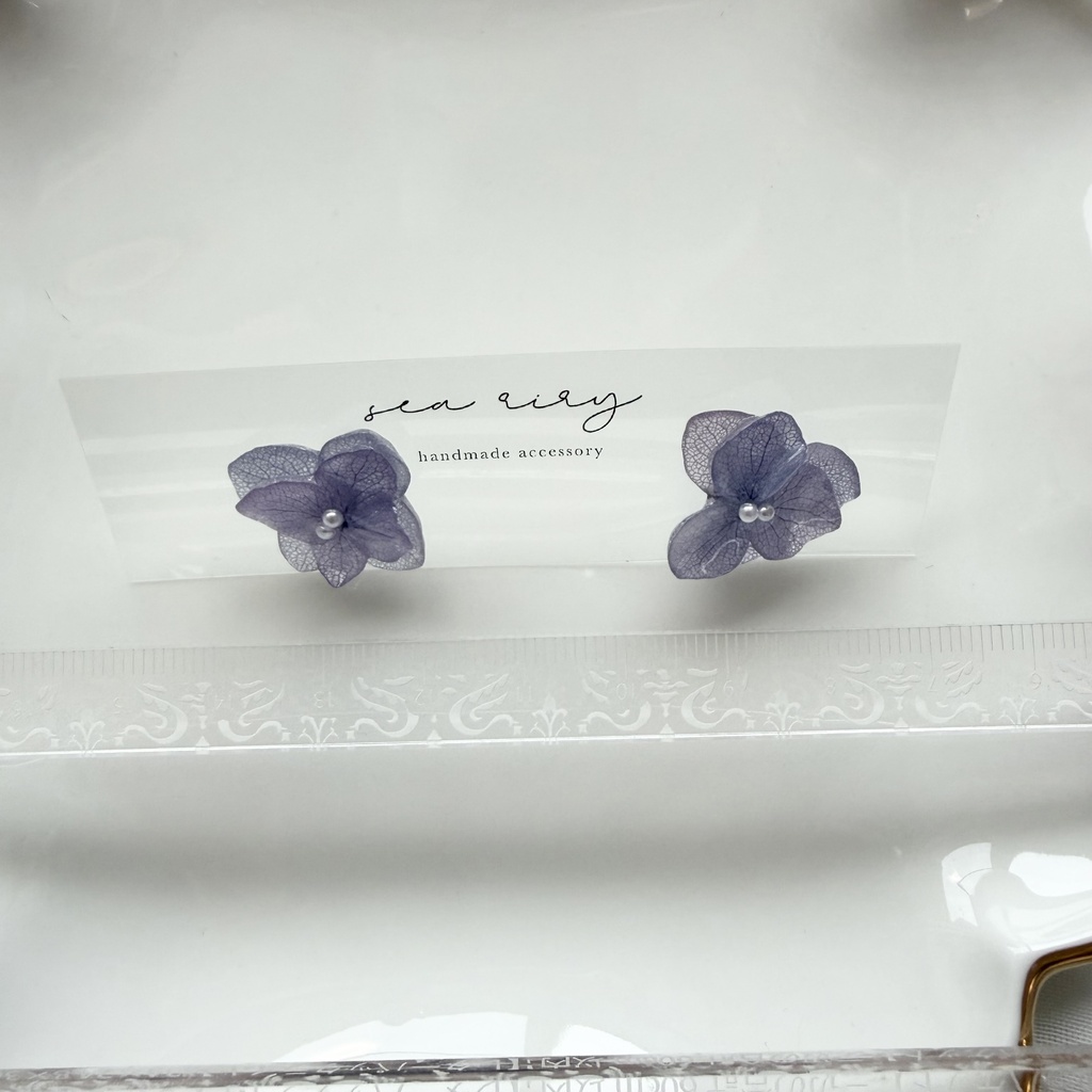 no.397 再販 紫陽花のピアス 本物のお花 アナベル 紫陽花 パープル サージカルステンレス ピアス