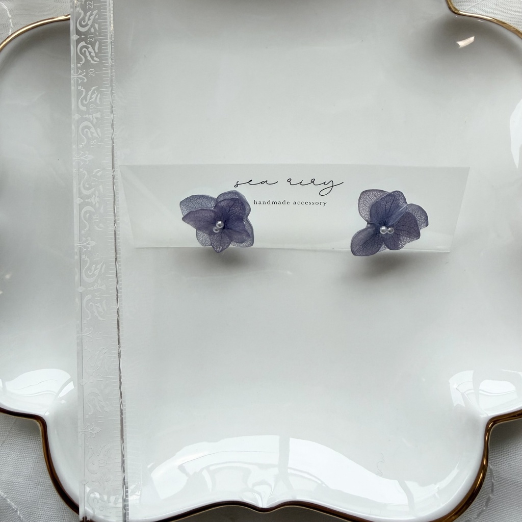 no.397 再販 紫陽花のピアス 本物のお花 アナベル 紫陽花 パープル サージカルステンレス ピアス