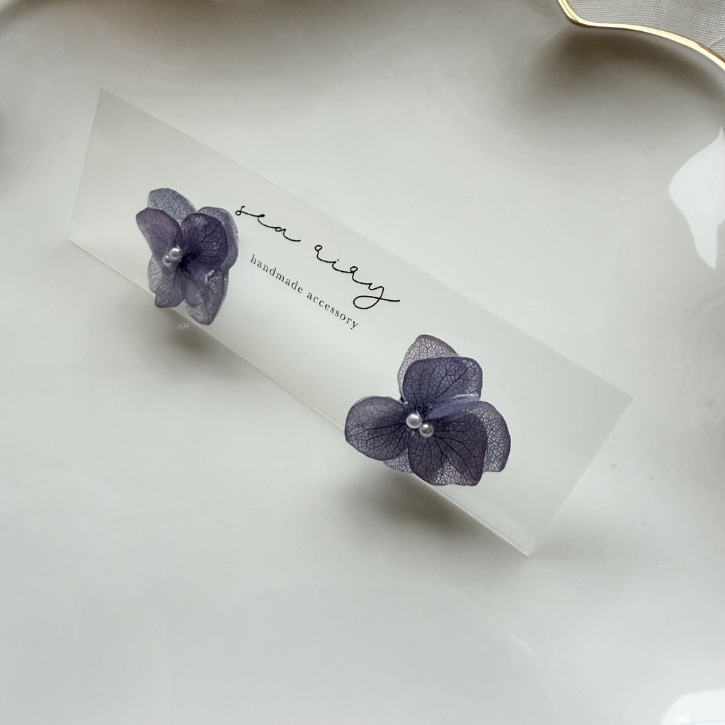 no.397 再販 紫陽花のピアス 本物のお花 アナベル 紫陽花 パープル サージカルステンレス ピアス