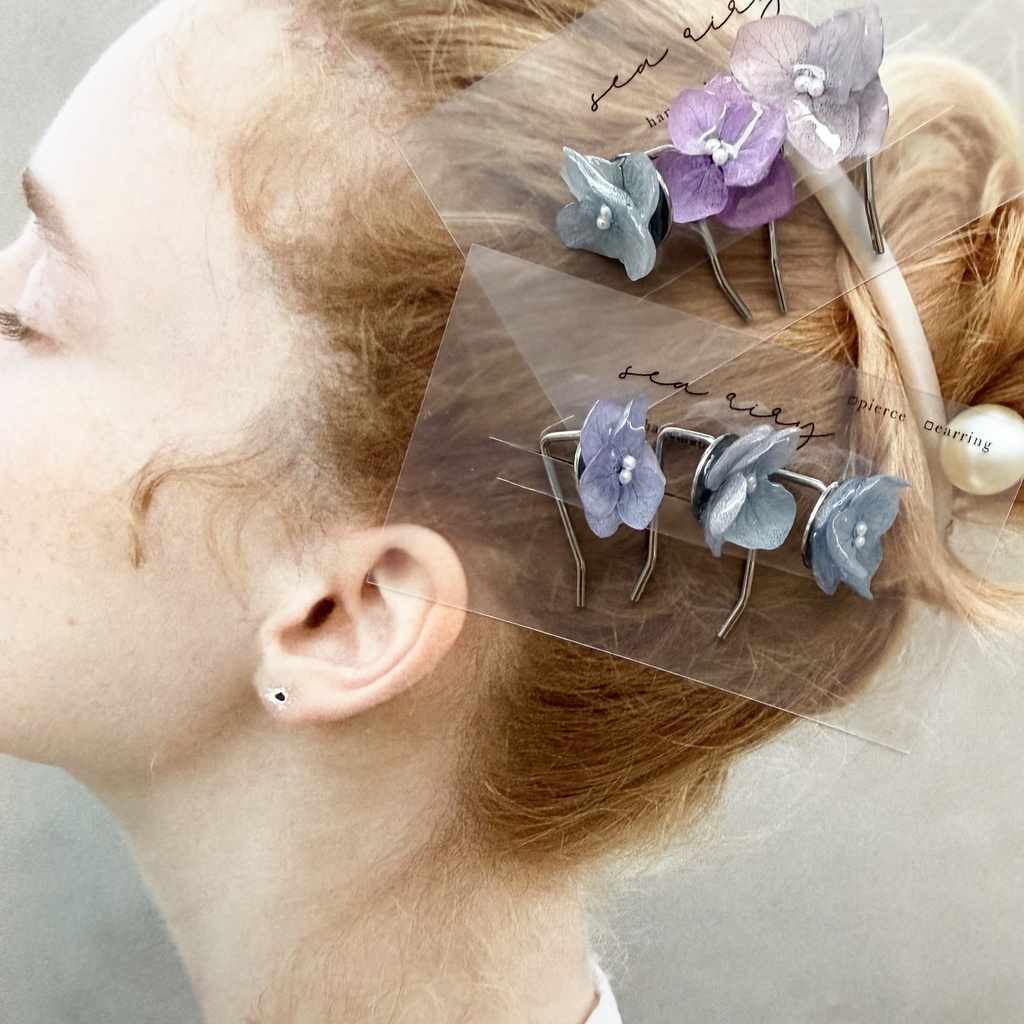 no.398 限定セット マーメイドカラーの紫陽花ポニーフック 本物のお花 アジサイ 紫陽花 ヘアアクセサリー 髪飾り