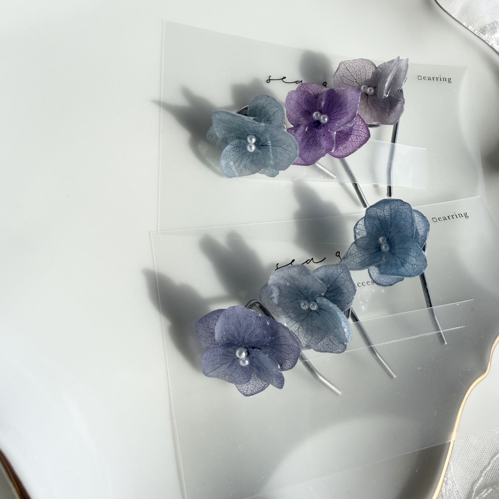 no.398 限定セット マーメイドカラーの紫陽花ポニーフック 本物のお花 アジサイ 紫陽花 ヘアアクセサリー 髪飾り