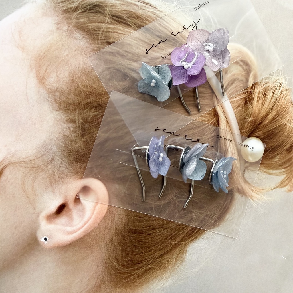 no.398 限定セット マーメイドカラーの紫陽花ポニーフック 本物のお花 アジサイ 紫陽花 ヘアアクセサリー 髪飾り