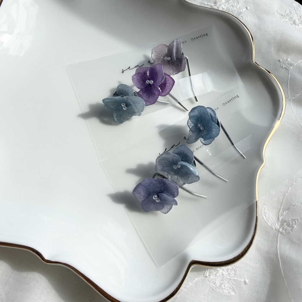 no.398 限定セット マーメイドカラーの紫陽花ポニーフック 本物のお花 アジサイ 紫陽花 ヘアアクセサリー 髪飾り