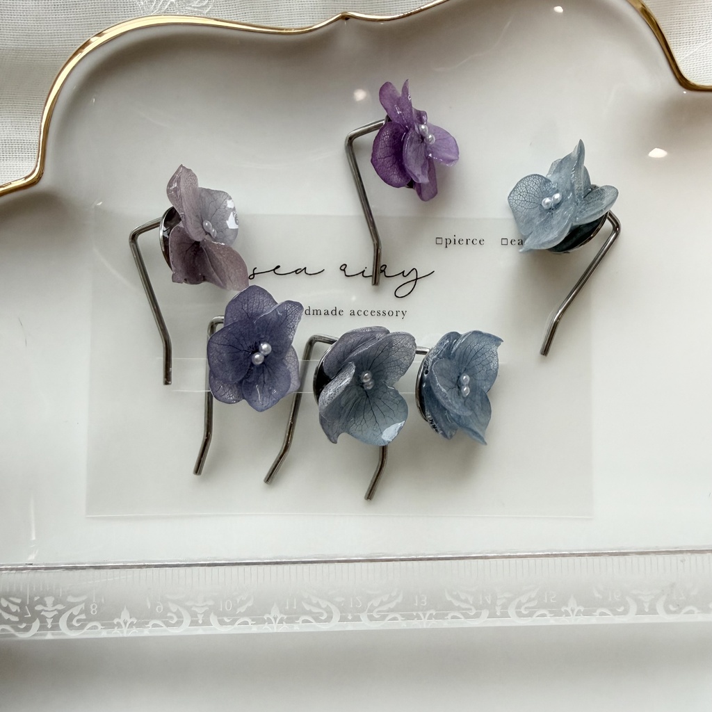 no.398 限定セット マーメイドカラーの紫陽花ポニーフック 本物のお花 アジサイ 紫陽花 ヘアアクセサリー 髪飾り