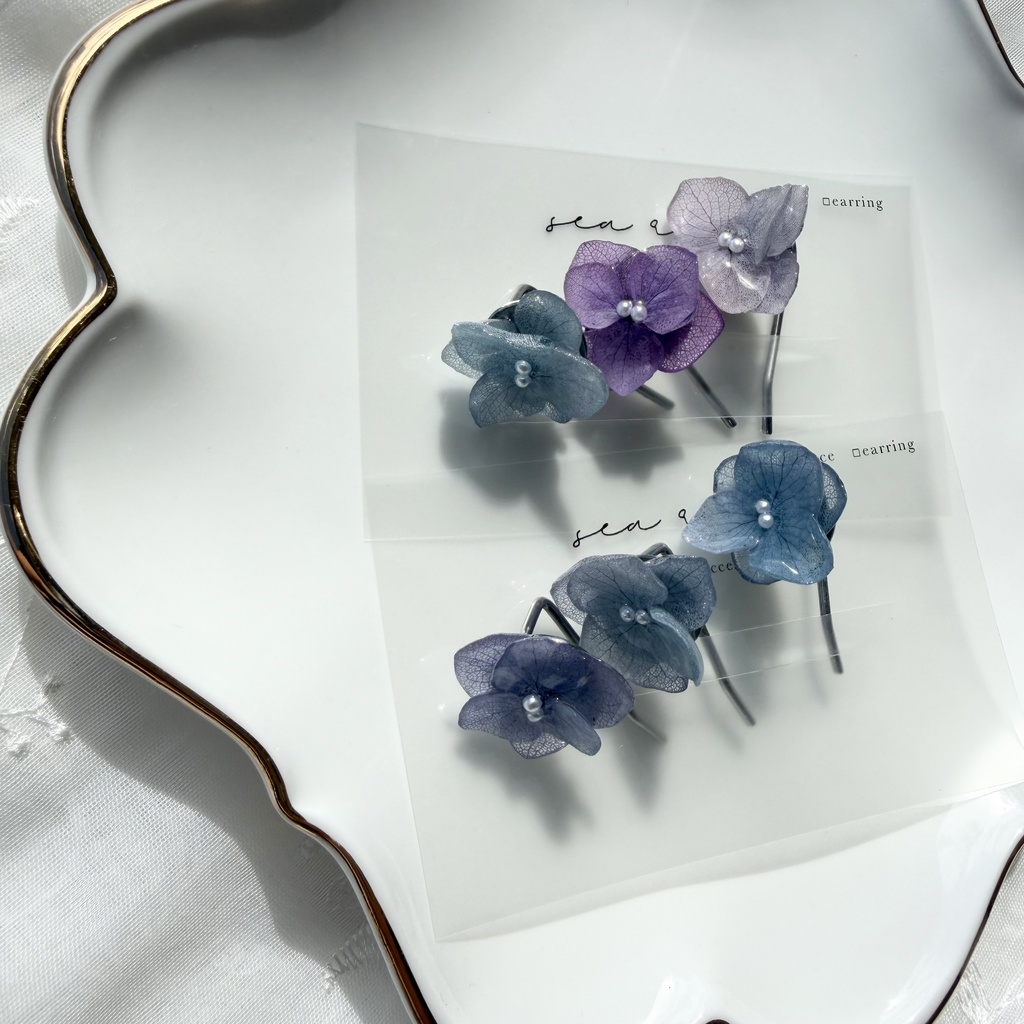 no.398  限定セット　マーメイドカラーの紫陽花ポニーフック　本物のお花　アジサイ　紫陽花　ヘアアクセサリー　髪飾り　