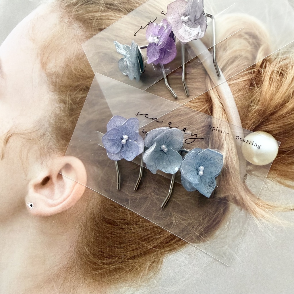 no.398 限定セット マーメイドカラーの紫陽花ポニーフック 本物のお花 アジサイ 紫陽花 ヘアアクセサリー 髪飾り