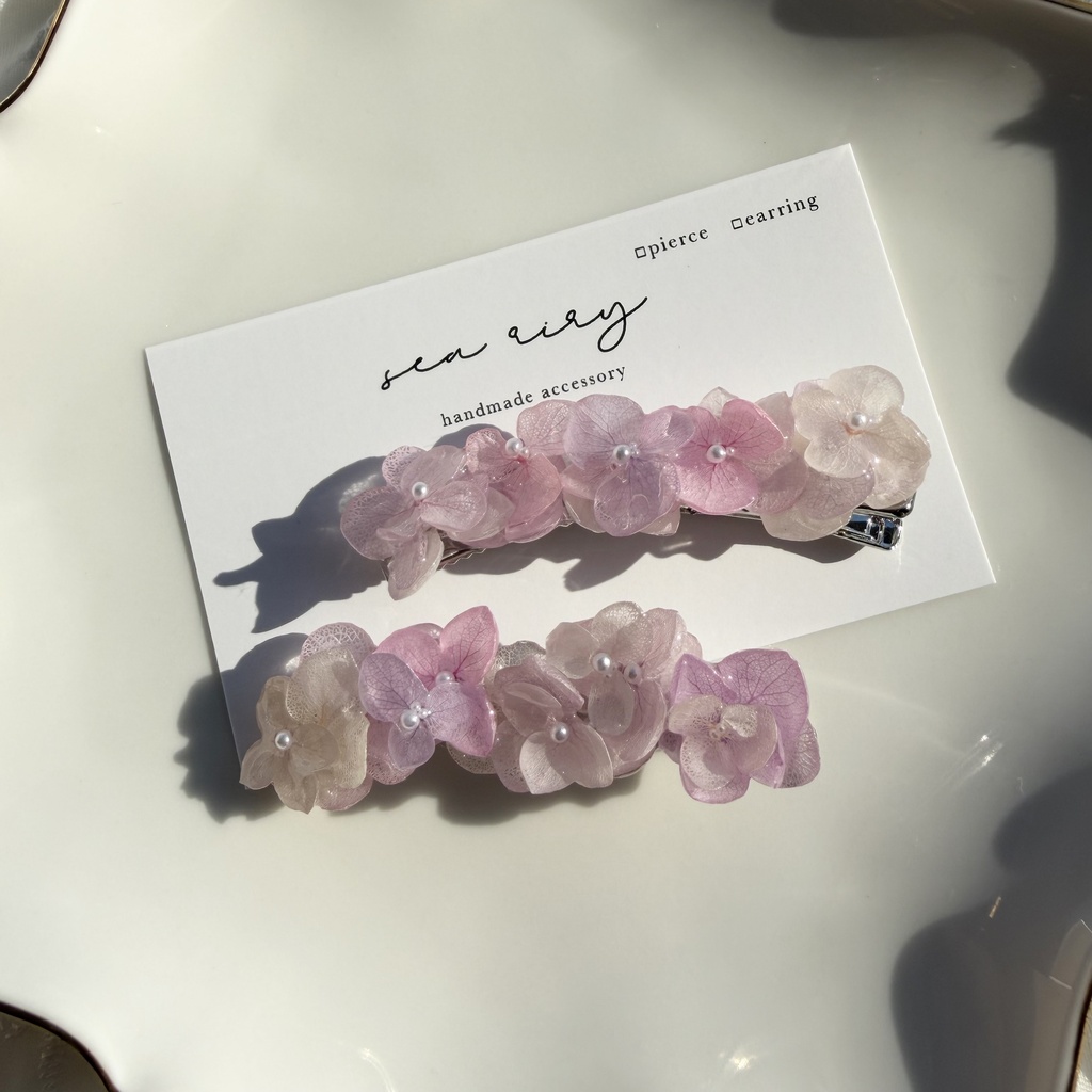 no.402 限定セット パステルライラックmixの紫陽花ヘアクリップ 本物のお花 アジサイ ヘアクリップ 髪飾り
