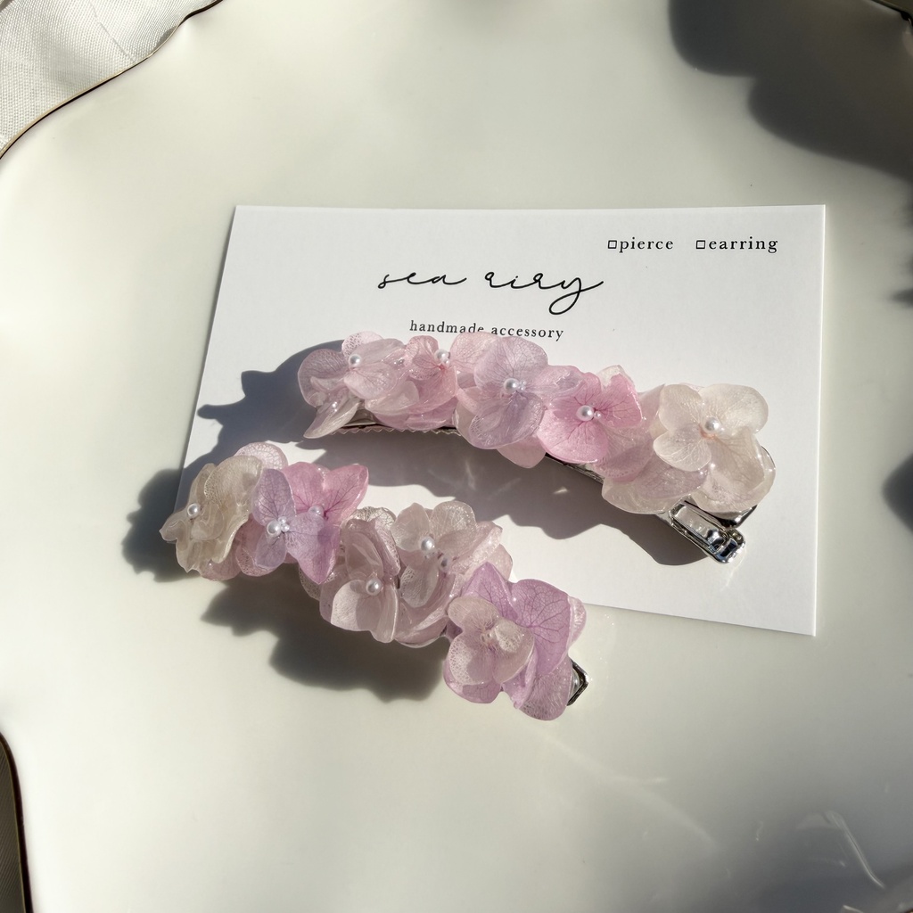 no.402 限定セット パステルライラックmixの紫陽花ヘアクリップ 本物のお花 アジサイ ヘアクリップ 髪飾り