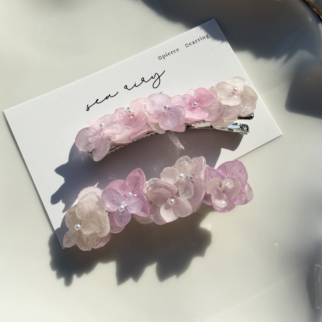 no.402 限定セット パステルライラックmixの紫陽花ヘアクリップ 本物のお花 アジサイ ヘアクリップ 髪飾り