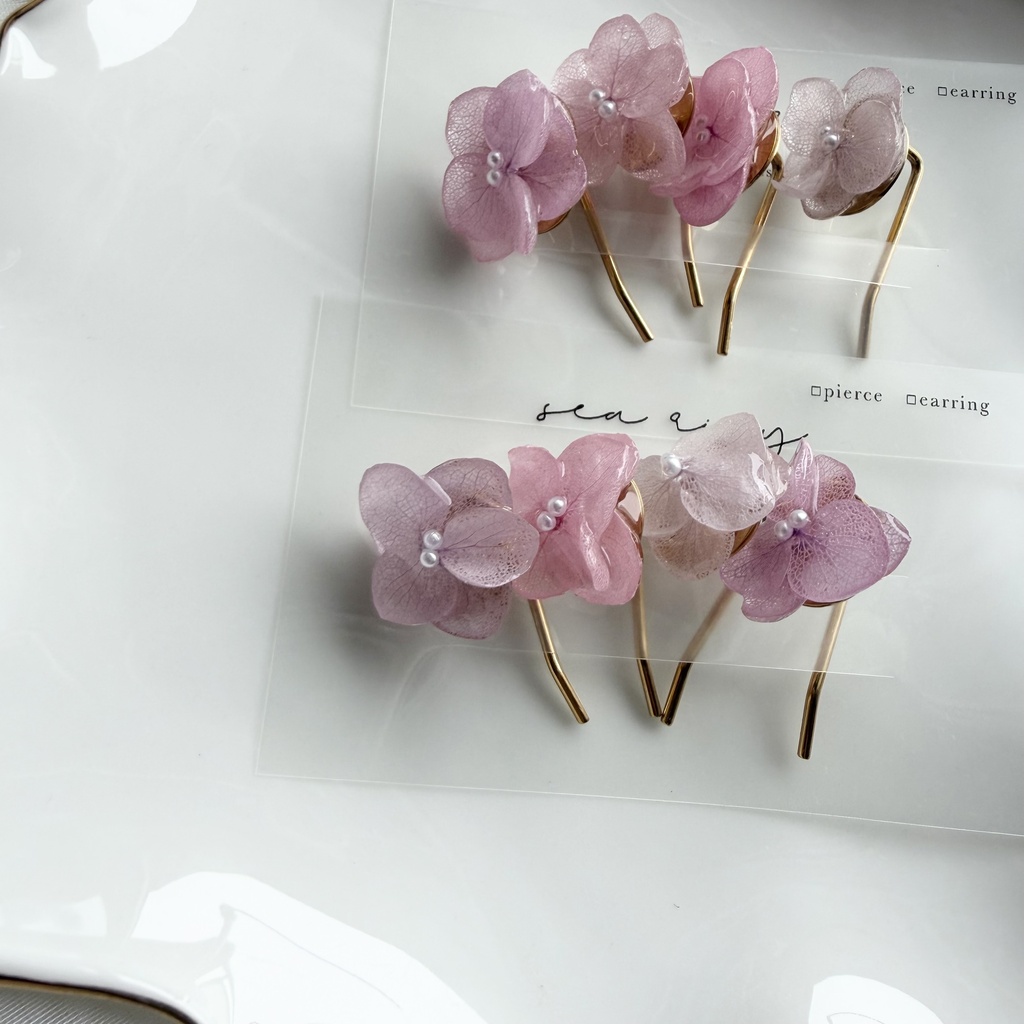 no.403 限定セット パステルライラックmixの紫陽花ポニーフック 本物のお花 紫陽花 ヘアアクセサリー 髪飾り