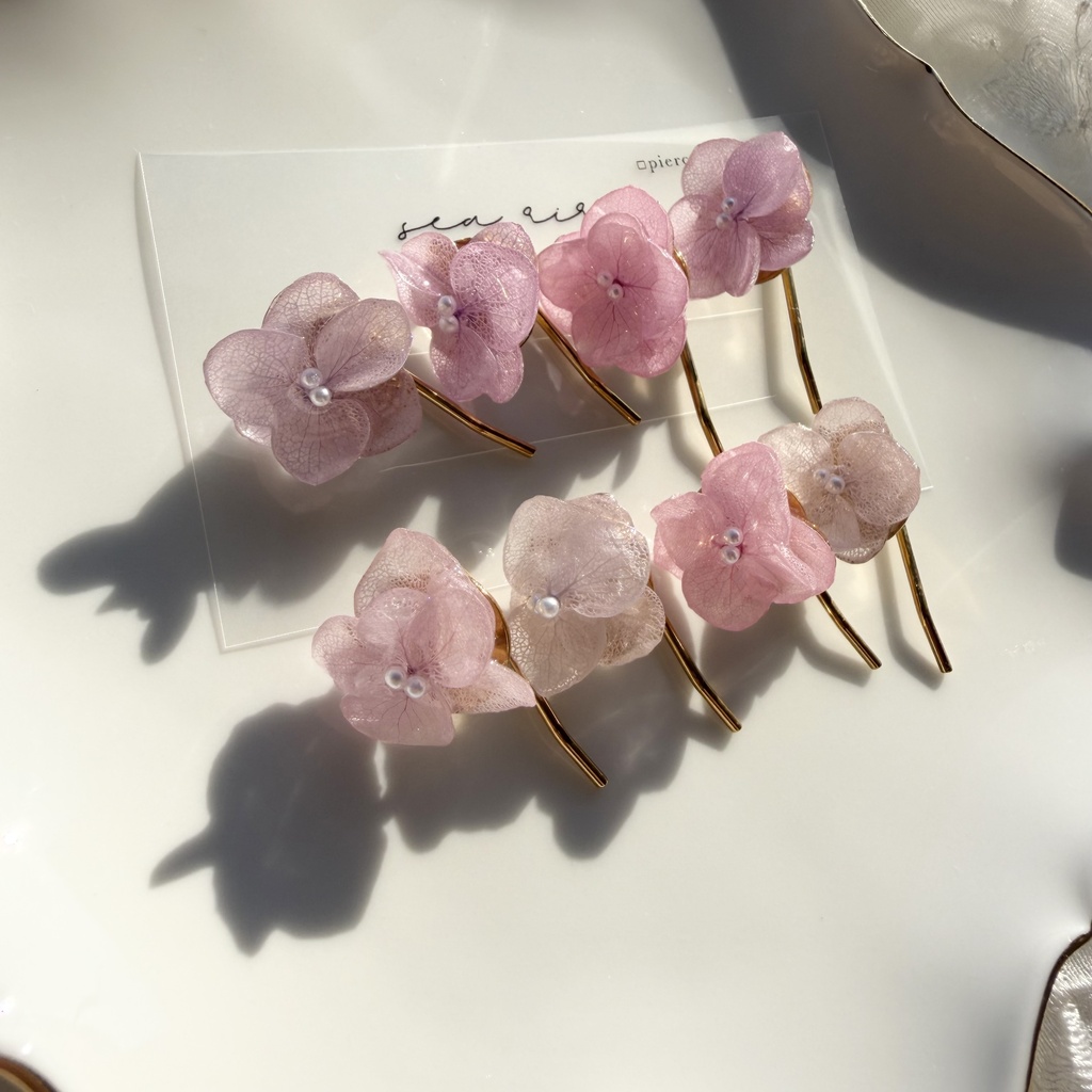 no.403  限定セット　パステルライラックmixの紫陽花ポニーフック　本物のお花　紫陽花　ヘアアクセサリー　髪飾り