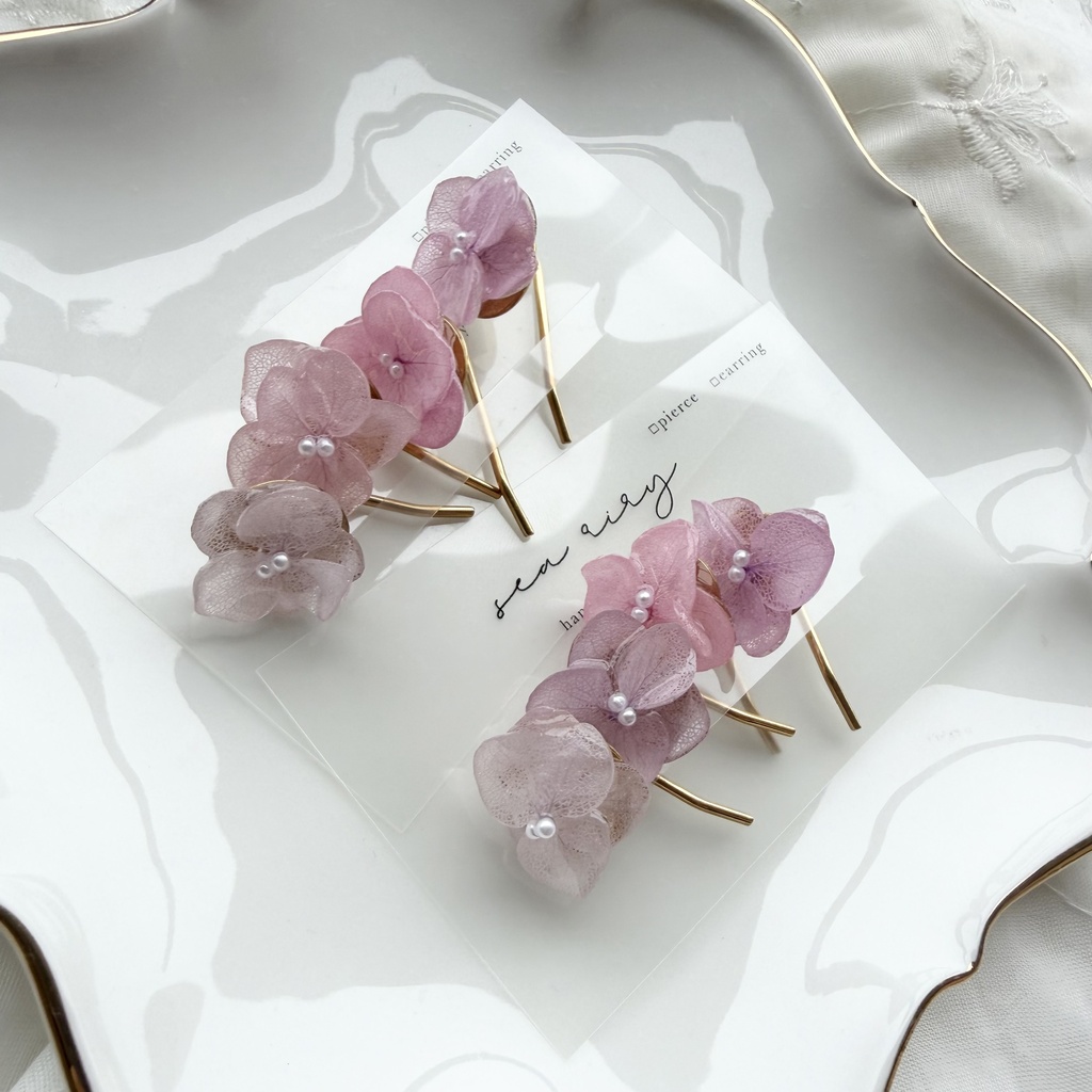 no.403 限定セット パステルライラックmixの紫陽花ポニーフック 本物のお花 紫陽花 ヘアアクセサリー 髪飾り