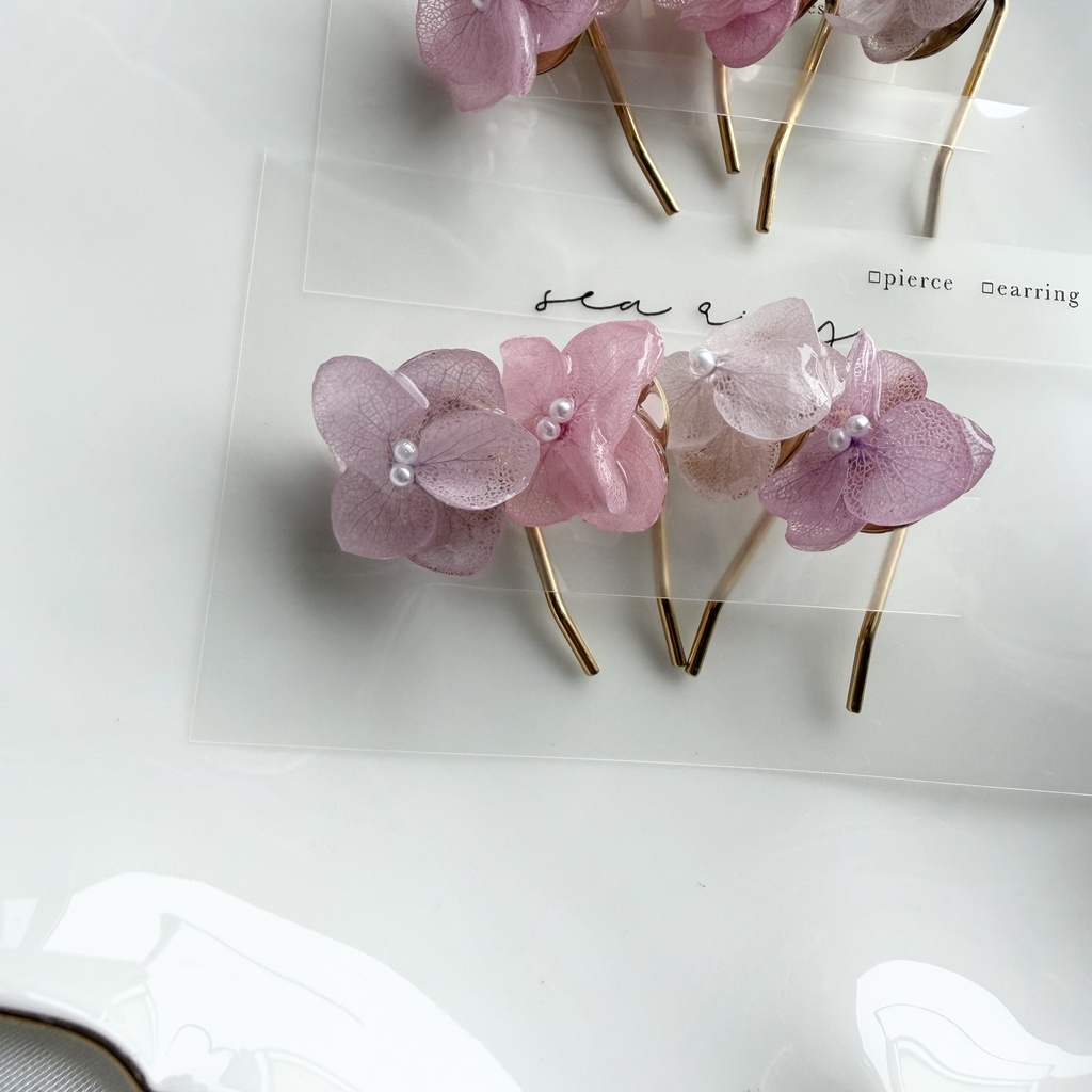 no.403 限定セット パステルライラックmixの紫陽花ポニーフック 本物のお花 紫陽花 ヘアアクセサリー 髪飾り