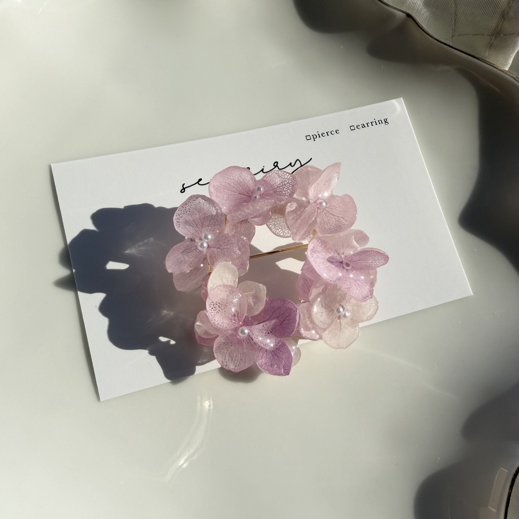 no.404  再販  パステルライラックmixの紫陽花ブローチ  本物のお花   帯留金具付き   帯留  着物  ブローチ