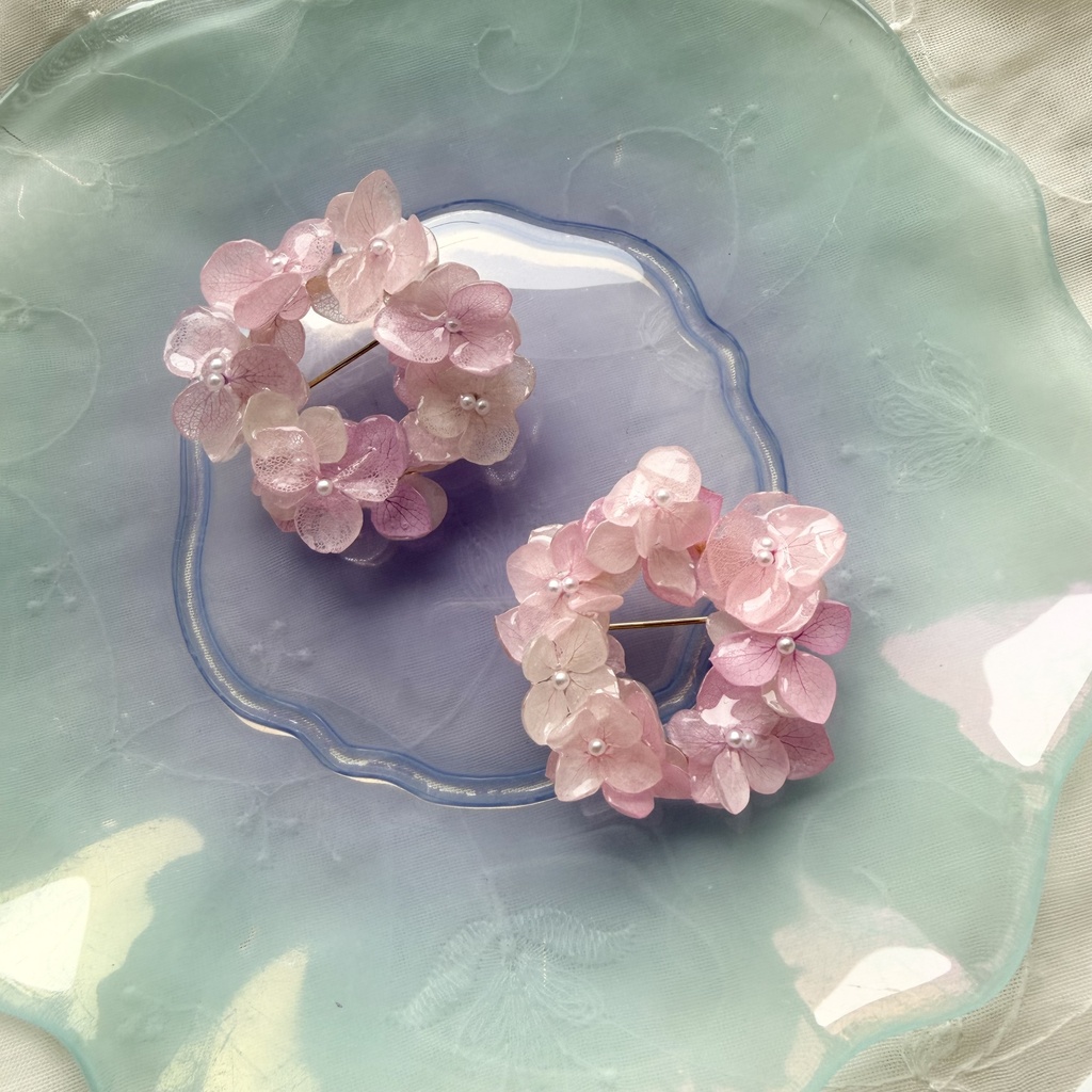 no.404 再販 パステルライラックmixの紫陽花ブローチ 本物のお花 帯留金具付き 帯留 着物 ブローチ