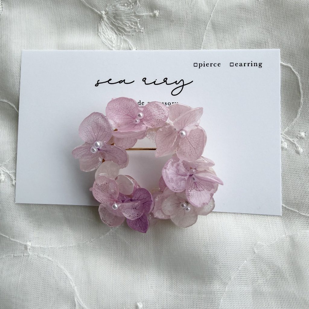 no.404 再販 パステルライラックmixの紫陽花ブローチ 本物のお花 帯留金具付き 帯留 着物 ブローチ