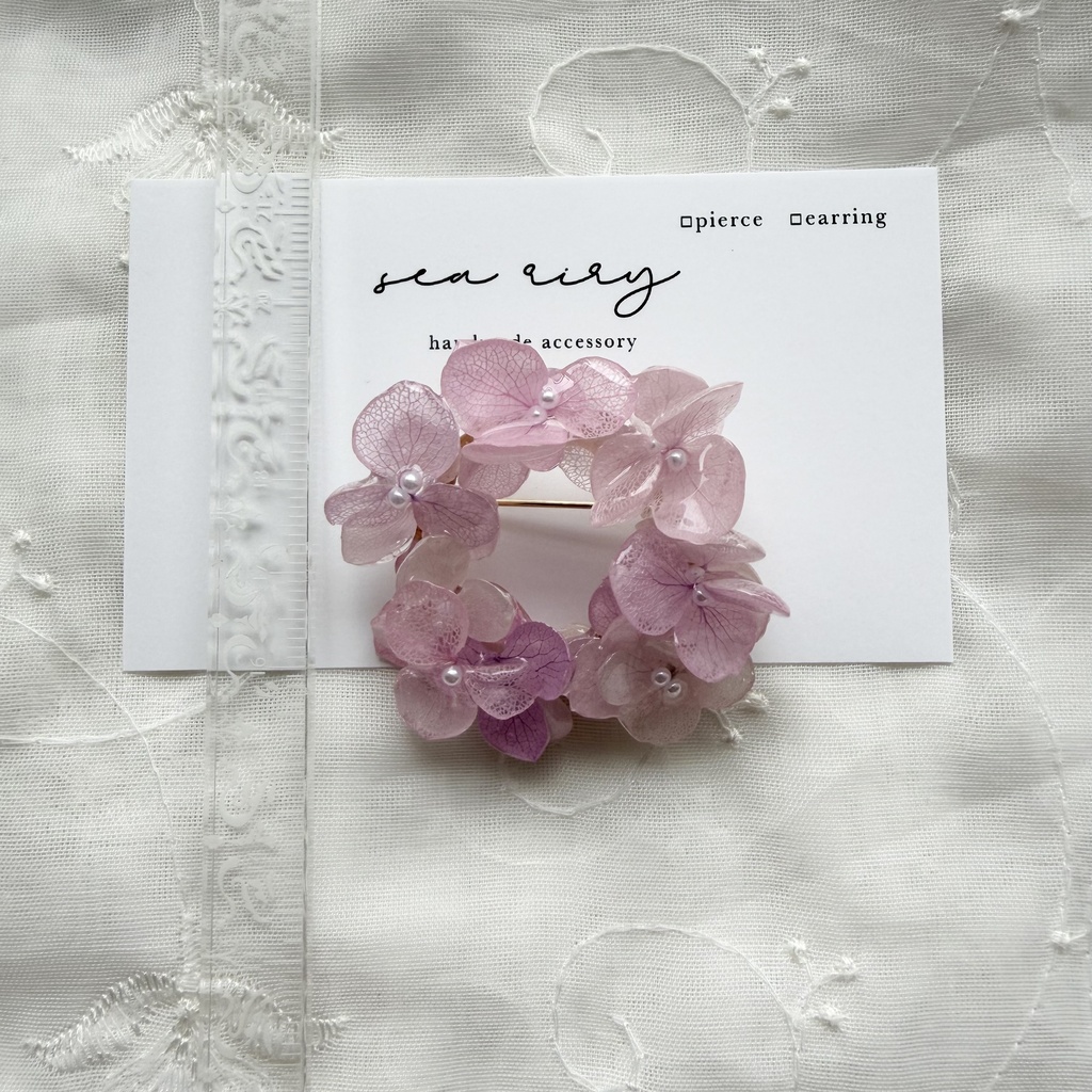 no.404 再販 パステルライラックmixの紫陽花ブローチ 本物のお花 帯留金具付き 帯留 着物 ブローチ