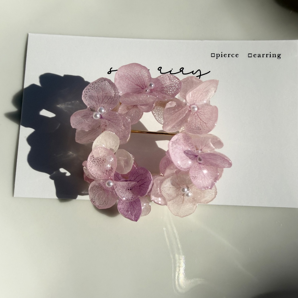 no.404 再販 パステルライラックmixの紫陽花ブローチ 本物のお花 帯留金具付き 帯留 着物 ブローチ
