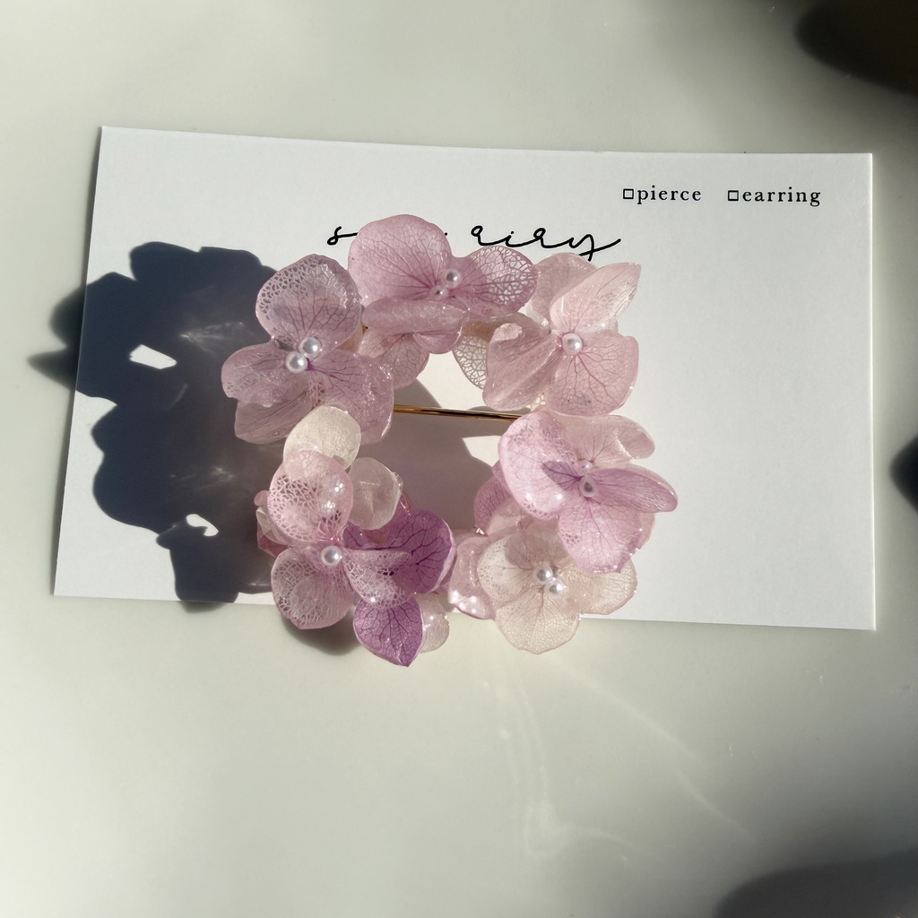 no.404 再販 パステルライラックmixの紫陽花ブローチ 本物のお花 帯留金具付き 帯留 着物 ブローチ