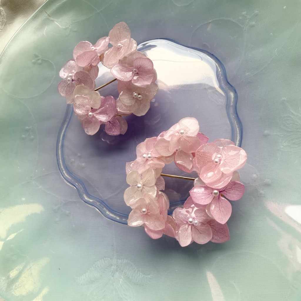 no.405 再販 パステルライラックmixの紫陽花ブローチ 本物のお花 帯留金具付き 帯留 着物 ブローチ
