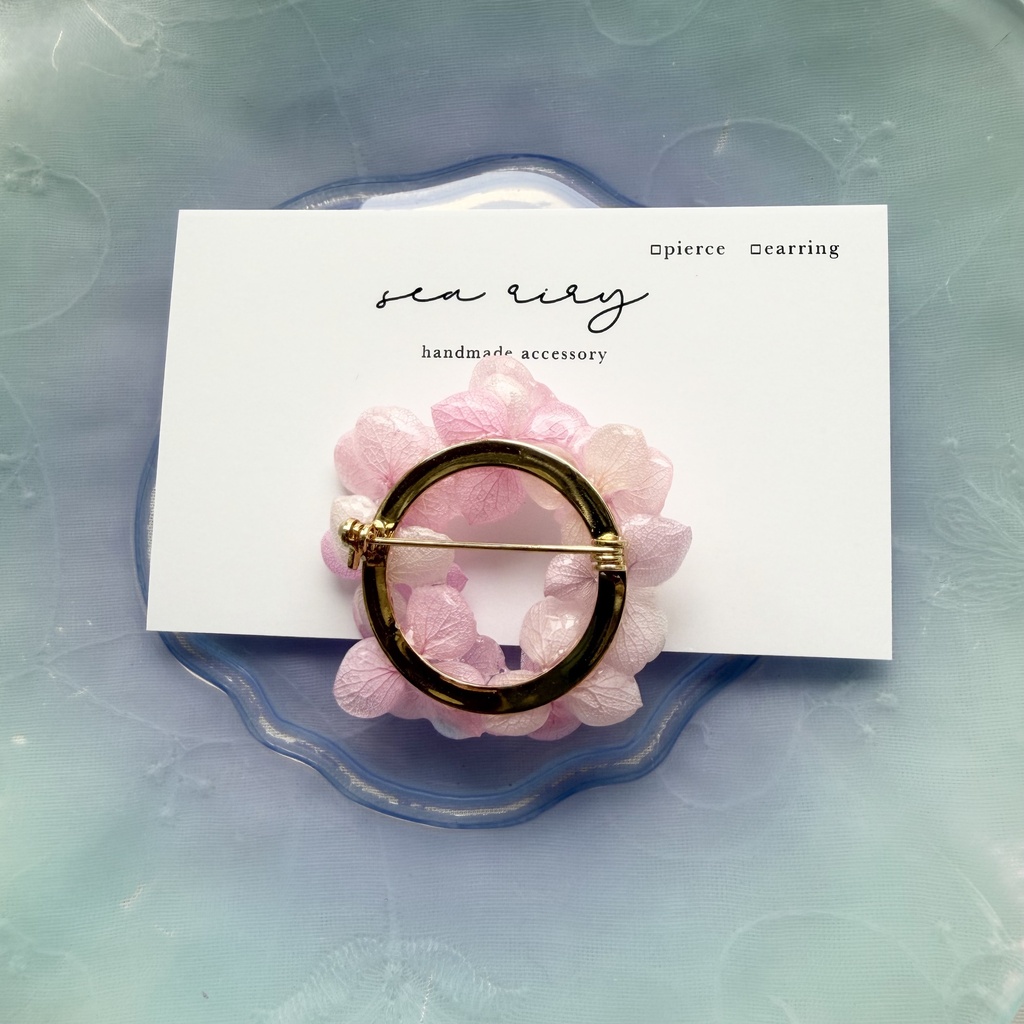 no.405 再販 パステルライラックmixの紫陽花ブローチ 本物のお花 帯留金具付き 帯留 着物 ブローチ