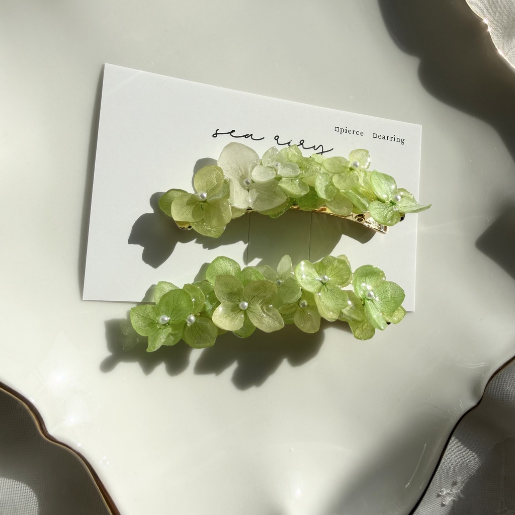 no.415 限定セット グリーンmixの紫陽花ヘアクリップ 本物のお花 紫陽花 アジサイ ヘアクリップ 髪飾り