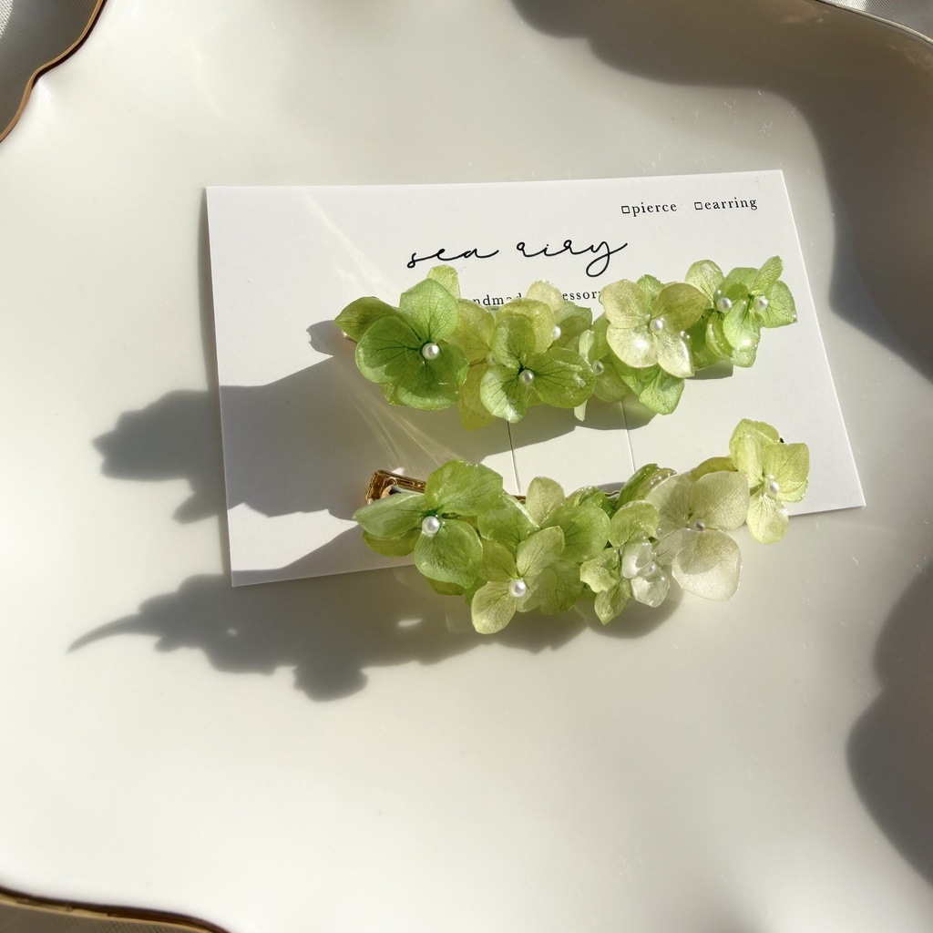 no.415 限定セット グリーンmixの紫陽花ヘアクリップ 本物のお花 紫陽花 アジサイ ヘアクリップ 髪飾り