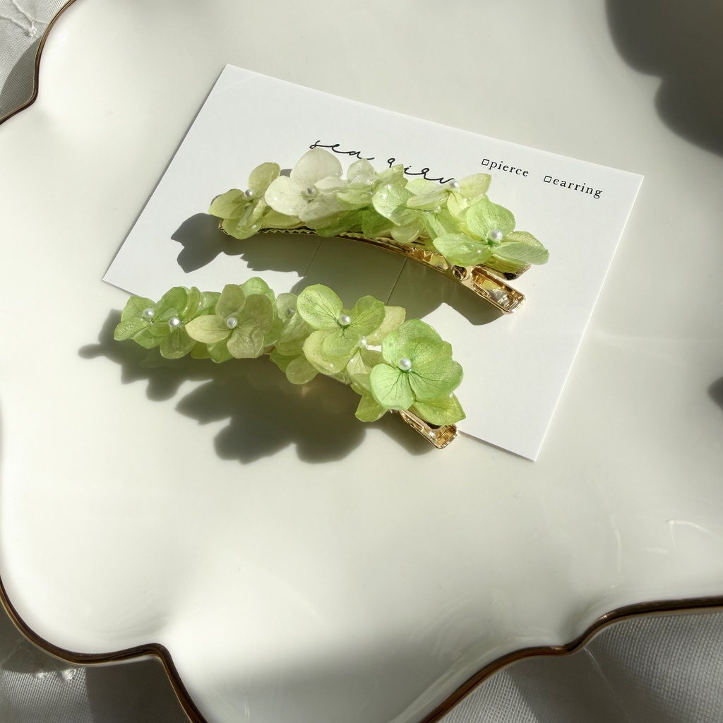 no.415 限定セット グリーンmixの紫陽花ヘアクリップ 本物のお花 紫陽花 アジサイ ヘアクリップ 髪飾り