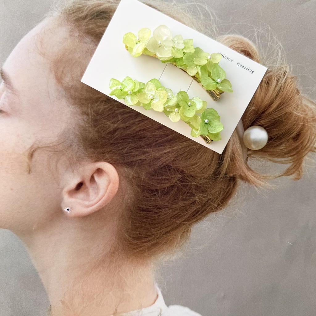 no.415 限定セット グリーンmixの紫陽花ヘアクリップ 本物のお花 紫陽花 アジサイ ヘアクリップ 髪飾り