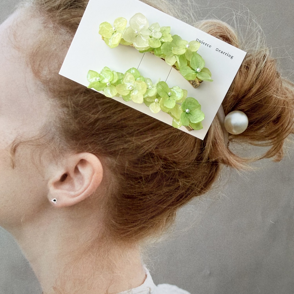 no.415 限定セット グリーンmixの紫陽花ヘアクリップ 本物のお花 紫陽花 アジサイ ヘアクリップ 髪飾り