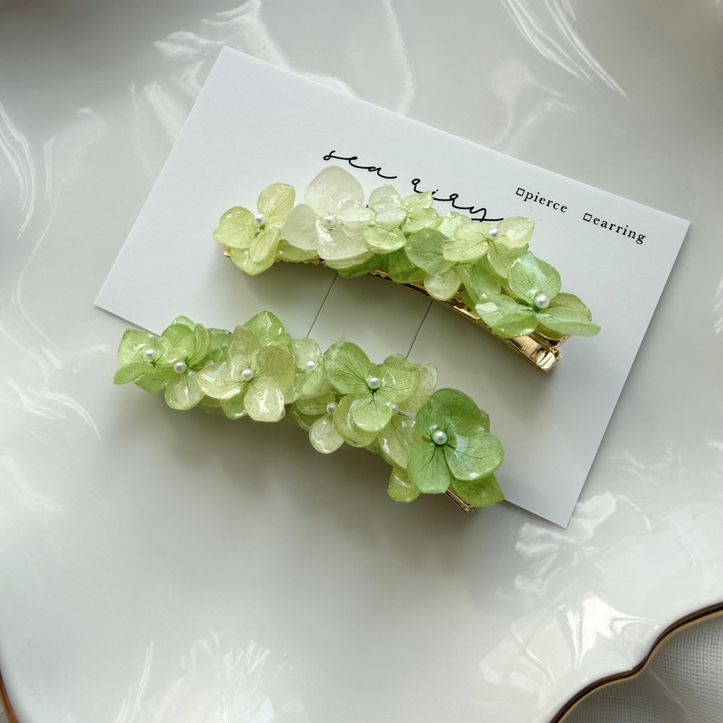 no.415 限定セット グリーンmixの紫陽花ヘアクリップ 本物のお花 紫陽花 アジサイ ヘアクリップ 髪飾り