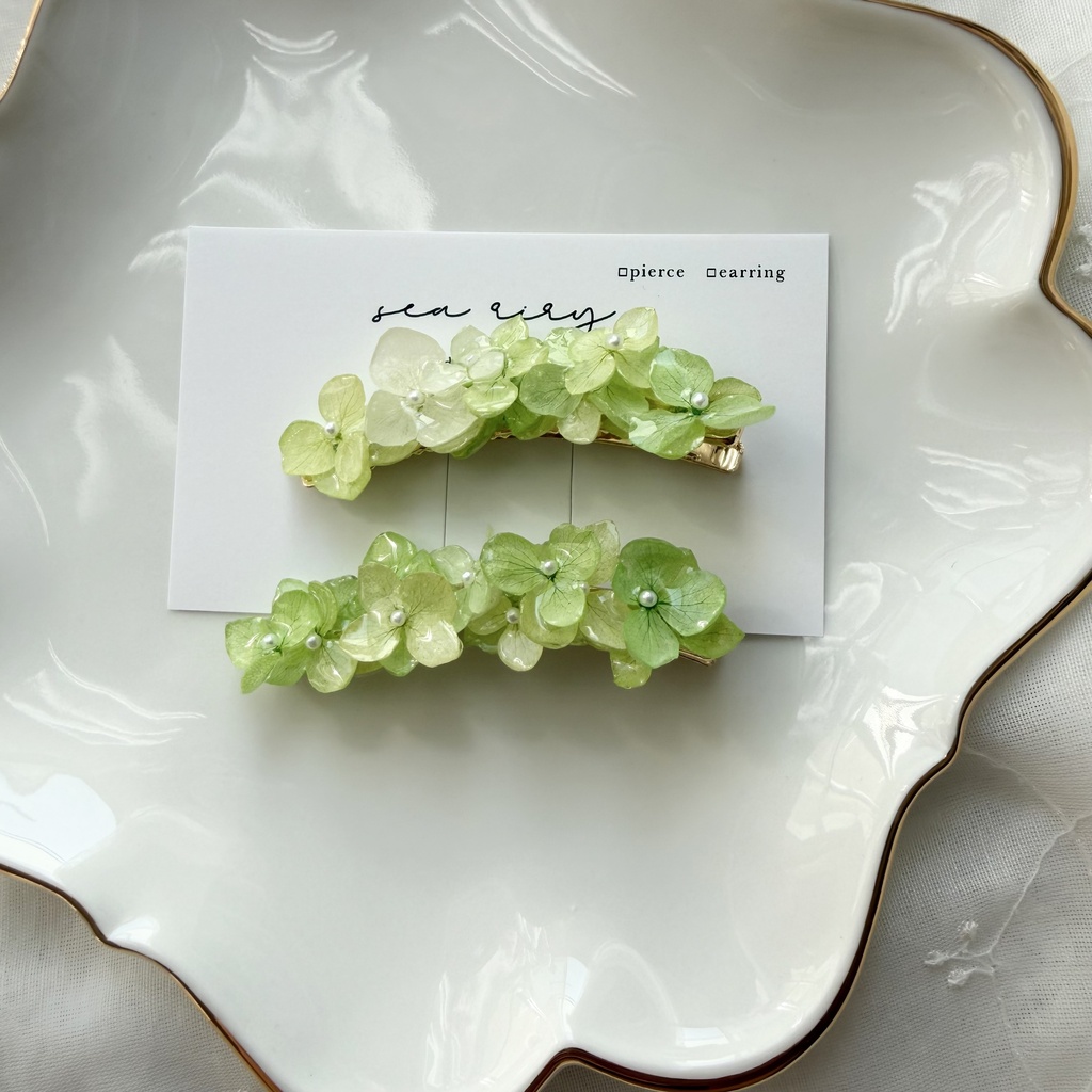 no.415 限定セット グリーンmixの紫陽花ヘアクリップ 本物のお花 紫陽花 アジサイ ヘアクリップ 髪飾り
