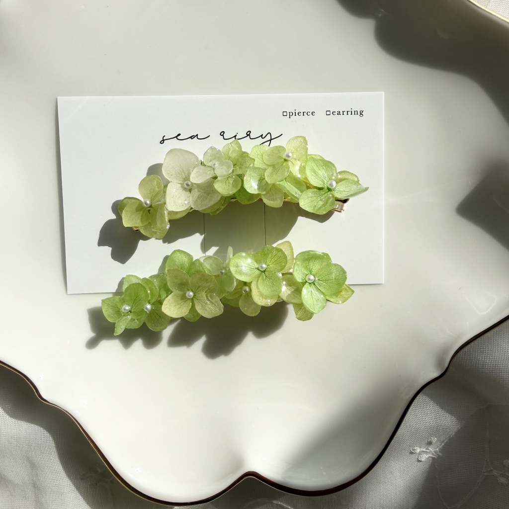 no.415 限定セット グリーンmixの紫陽花ヘアクリップ 本物のお花 紫陽花 アジサイ ヘアクリップ 髪飾り
