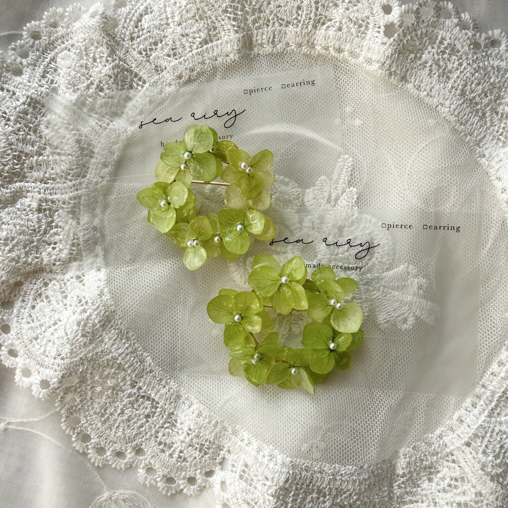 no.417 グリーンmixの紫陽花ブローチ 本物のお花 帯留金具付き 帯留 着物 ブローチ ハンドメイド