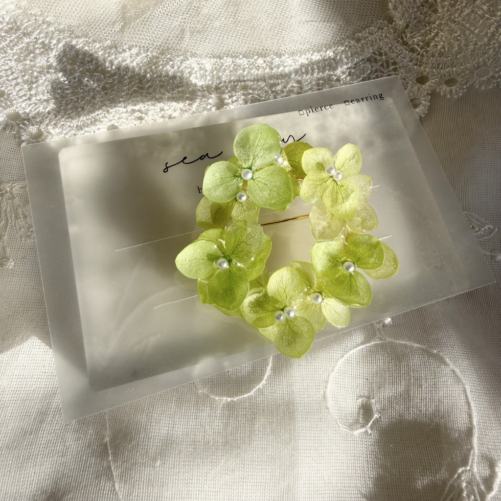 no.417 グリーンmixの紫陽花ブローチ 本物のお花 帯留金具付き 帯留 着物 ブローチ ハンドメイド