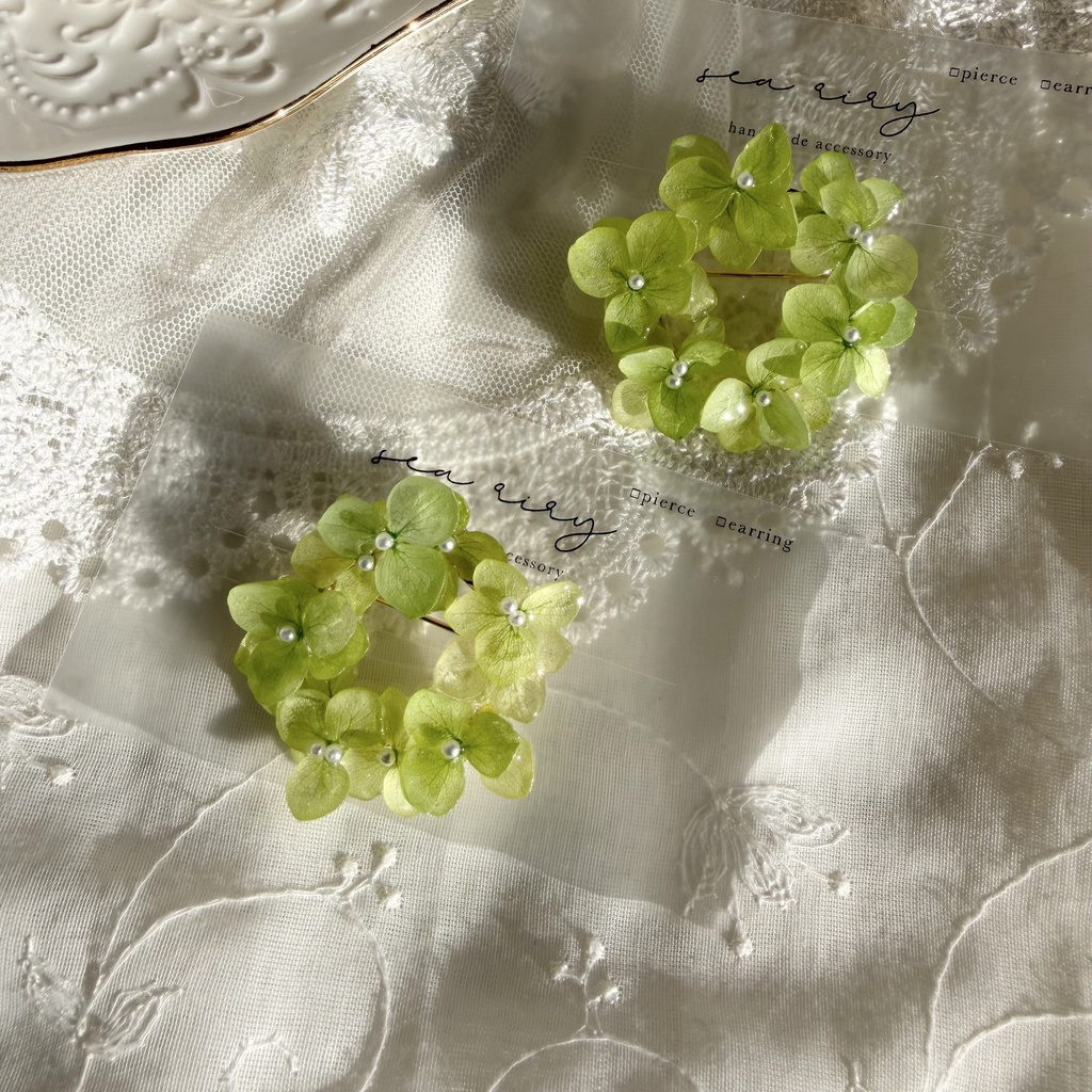 no.417 グリーンmixの紫陽花ブローチ 本物のお花 帯留金具付き 帯留 着物 ブローチ ハンドメイド