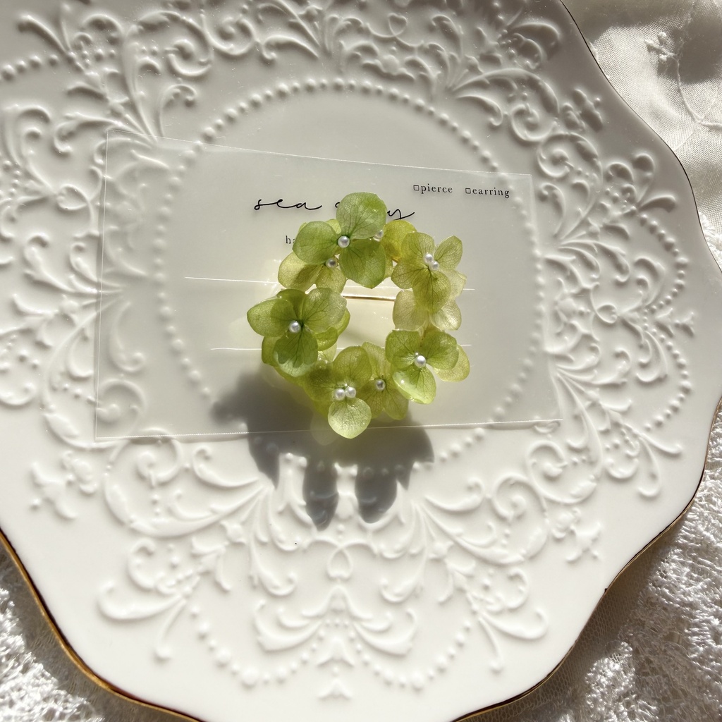 no.417 グリーンmixの紫陽花ブローチ 本物のお花 帯留金具付き 帯留 着物 ブローチ ハンドメイド