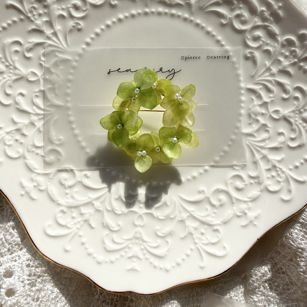 no.417 グリーンmixの紫陽花ブローチ 本物のお花 帯留金具付き 帯留 着物 ブローチ ハンドメイド