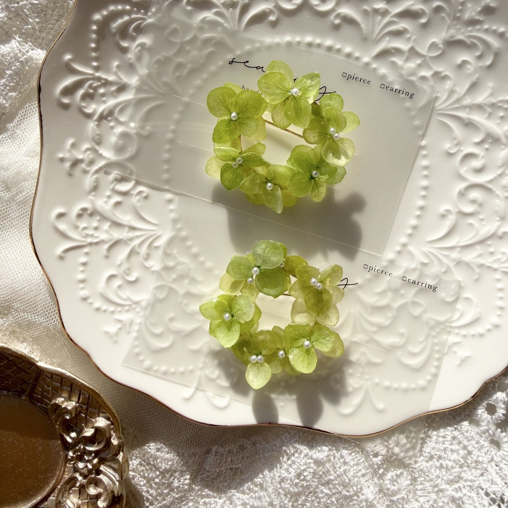 no.417 グリーンmixの紫陽花ブローチ 本物のお花 帯留金具付き 帯留 着物 ブローチ ハンドメイド