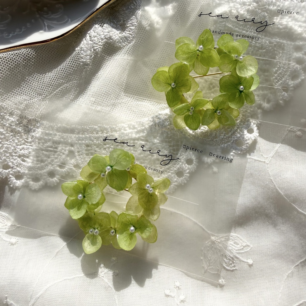 no.417 グリーンmixの紫陽花ブローチ 本物のお花 帯留金具付き 帯留 着物 ブローチ ハンドメイド