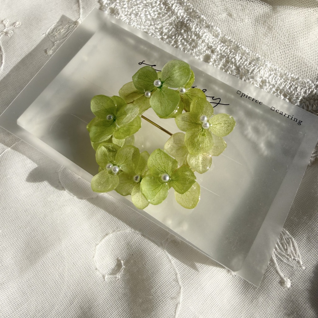 no.417 グリーンmixの紫陽花ブローチ 本物のお花 帯留金具付き 帯留 着物 ブローチ ハンドメイド