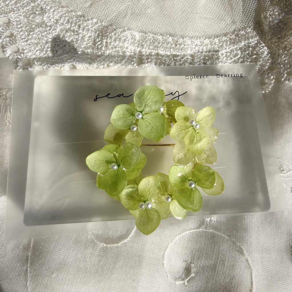 no.417 グリーンmixの紫陽花ブローチ 本物のお花 帯留金具付き 帯留 着物 ブローチ ハンドメイド
