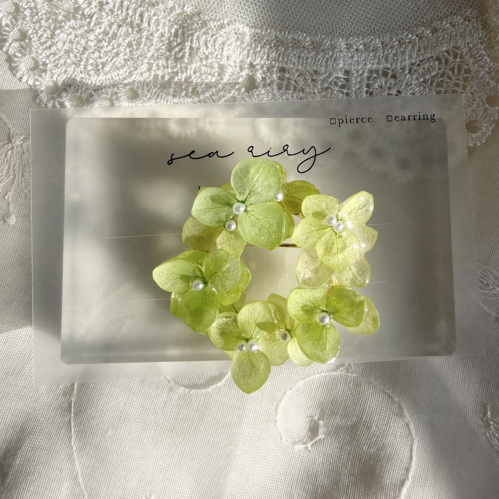 no.417 グリーンmixの紫陽花ブローチ 本物のお花 帯留金具付き 帯留 着物 ブローチ ハンドメイド