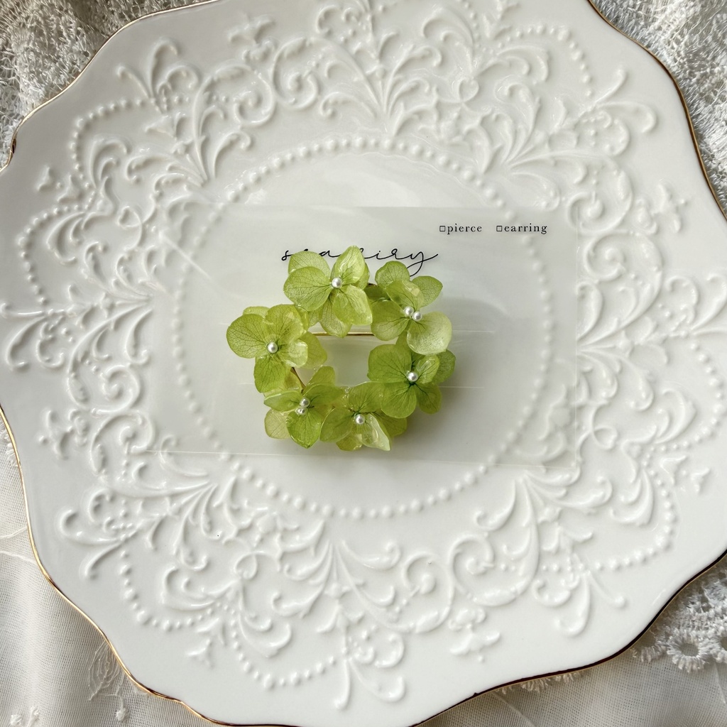 no.418 グリーンmixの紫陽花ブローチ 本物のお花 帯留金具付き 帯留 着物 ブローチ ハンドメイド